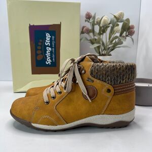 Spring Step Clifton-MST Sneaker Mustard Lace Up Side Zip Women's 8.5/EU 39 NWB